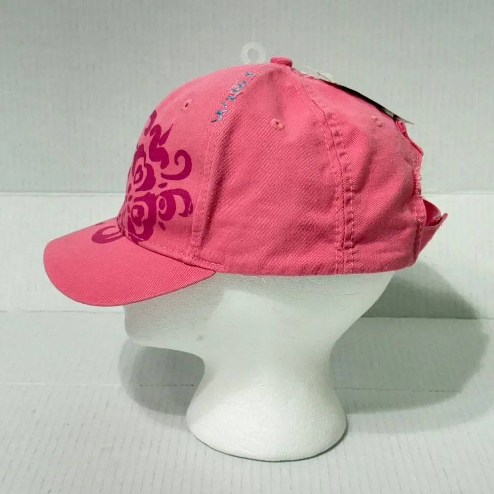 Panama Jack Pink Distressed Baseball Cap Floral Graphic Embroidered NWT